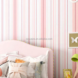 Carta da Parati 3D Moderna a Righe Rosa e Bianche in Velluto Non Tessuto per Decorazione Camerette Bambini - Product Image 1