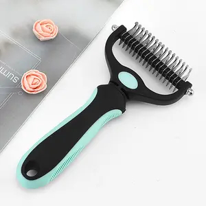 Free Sample Pet Grooming Wide Brush Double Sided Shedding Dematting Undercoat Rake Dog Hair Co Pet Grooming Comb