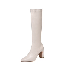 Модные сексуальные женские сапоги до колена на массивном каблуке с острым носком, однотонные, мягкие и удобные, для повседневных и торжественных мероприятий - Product Image 1