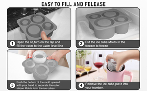 Silicone <span class=keywords><strong>Ice</strong></span> <span class=keywords><strong>Cube</strong></span> khay có nắp đậy 4 vòng tròn vuông Tumbler khuôn cho Stanley cup thiết kế cho cà phê & bánh công cụ - Product Image 4