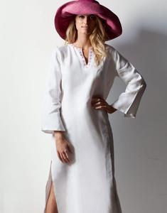 100% abito in lino caftano con ricamo <span class=keywords><strong>donna</strong></span> abiti Casual estivi servizio OEM naturale tessuto semplice adulti Midi tinta unita - Product Image 1