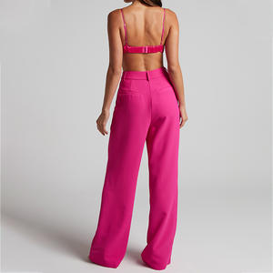 Solid Color Lapel Long Sleeve High Waist Pants Women's Hugh Suit 2 Piece <b>Set</b> Fashion - Product Image 6