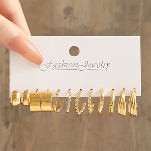 Boucles <span class=keywords><strong>d</strong></span>'oreilles pendantes géométriques vintage en métal doré 17KM pour femmes, créoles simples carrées avec perles, bijoux tendance pour soirée - Product Image 3