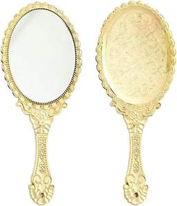 Vente en gros Miroir à main rétro ovale noir doré et argenté Miroirs cosmétiques Miroir de maquillage vintage de haute qualité pour femmes - Product Image 2