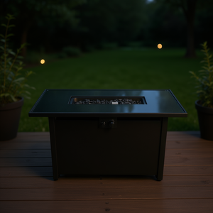 Table de foyer rectangulaire en acier noir Db 42 avec combustible bioéthanol et verre de protection, design moderne pour extérieur - Product Image 2