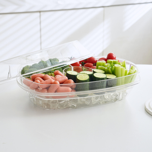 Piring buah bening dengan 4 kompartemen mangkuk saji Es, nampan saji Es dingin ekstra besar dengan tutup dan penjepit, garpu - Product Image 5