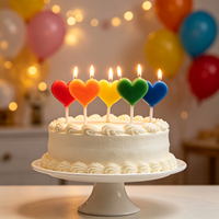 Bougies d'anniversaire en forme de cœur 5 couleurs, décorations de gâteau arc-en-ciel avec supports dans une boîte transparente pour fêtes, mariages et vente en gros