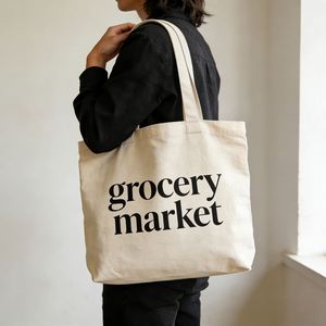 Reusable Heavy Duty Cotton <b>Canvas</b> <b>Shopping</b> <b>Bags</b> with Letter Pattern Zipper Closure & Customizable Colors for Grocery <b>Shopping</b> - Product Image 1