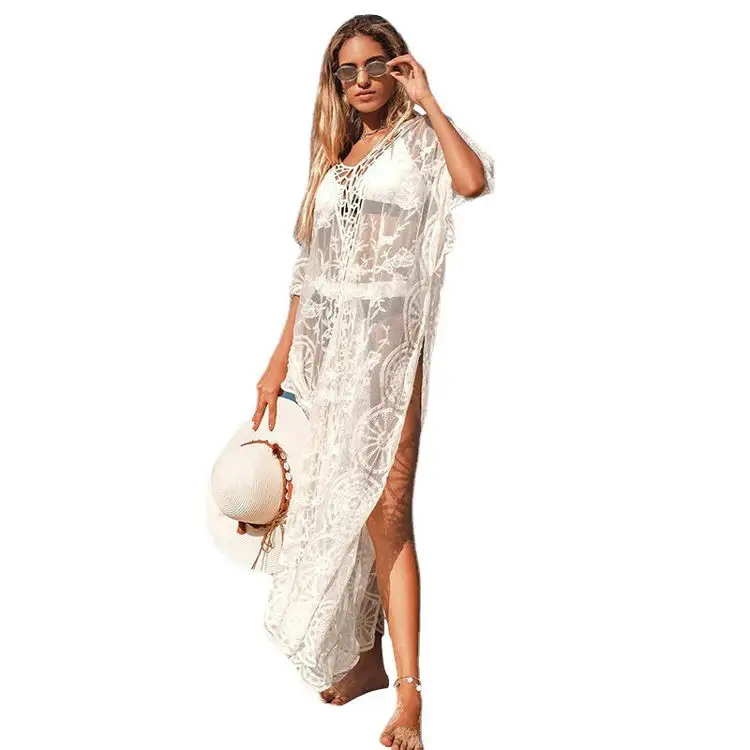 Sexy Lace Beach Cover Up Hot Selling Sommer mode Long V Neck Side Split Beach Badeanzug Cover Ups