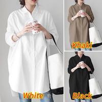 Primavera elegante blusa de manga larga acampanada mujer botones abajo Camisa larga suelta túnica Tops Casual ropa sólida