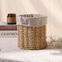 Keranjang Penyimpanan Dekoratif Boho Bulat Kecil Anyaman Alami untuk Meja Rias, Kamar Tidur, Dekorasi Rumah, Kamar Mandi