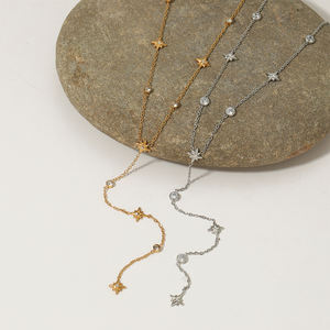 क्लिओरो थोक स्टेनलेस स्टील हार न्यूनतम स्टार के साथ ज़िरकॉन वाई-आकार के नेकलेस महिलाओं के लिए सोने की प्लेटेड गहने - Product Image 5