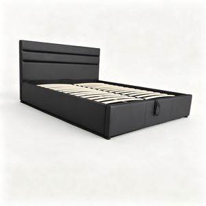<span class=keywords><strong>Letto</strong></span> Moderno di Lusso Queen/King Size con Struttura in Acciaio, Rivestimento in Pelle PU <span class=keywords><strong>Nera</strong></span>, Testiera con Vano Contenitore Idraulico, Design Confortevole - Product Image 3