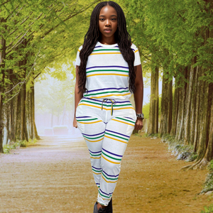 Conjunto de 2 Piezas de Verano para Mujer, Modelo Explosive, Deportivo, Casual, con Rayas, Manga Corta, Colorido, a la Moda - Product Image 3