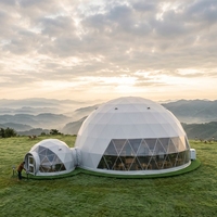 Dôme géodésique de glamping CE, tente beige en PVC 850G, maison dôme étoile ignifuge pour vue panoramique sur la montagne et la vallée, idéal pour complexe de luxe