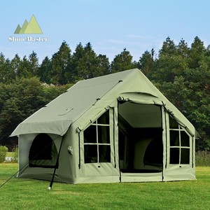 Tente gonflable de luxe avec pompe, tente de type cabane en bois pour 4 saisons, grande tente de camping familiale pour l'extérieur avec fenêtres et portes en maille - Product Image 2