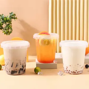 Venta caliente ventas directas de fábrica 1000ml Cubo de despegue de plástico desechable taza de postre de jugo de fruta