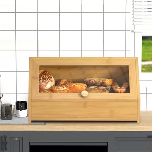 Bread Storage Box Wooden Rectangle With Lid <b>Kitchen</b> Bread Bin For Household Use - Product Image 1