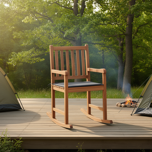 Fauteuil à bascule en teck massif avec coussin anthracite, qualité supérieure, chaise de jardin d'extérieur, design traditionnel - Product Image 2