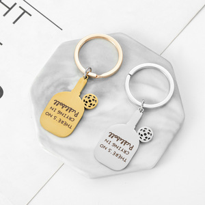 Portachiavi Pickleball 'There's No Crying' in Acciaio Inossidabile Dorato, Charm a Forma di Racchetta e Palla, Regalo Divertente - Product Image 2