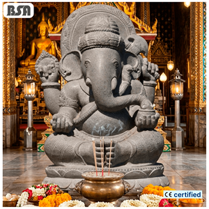 รูปปั้นพระพิฆเนศนั่งสมาธิแบบไทย ทำจากหินอ่อนสีดำสั่งทำพิเศษ สำหรับตกแต่งวัดตามหลักศาสนาไทย - Product Image 1