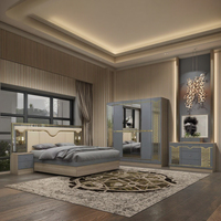 Ensemble Complet de Meubles de Chambre d'Hôtel Modernes en Bois de Luxe, Fini Laqué Brillant Beige, Grand Lit Double King Size Pas Cher