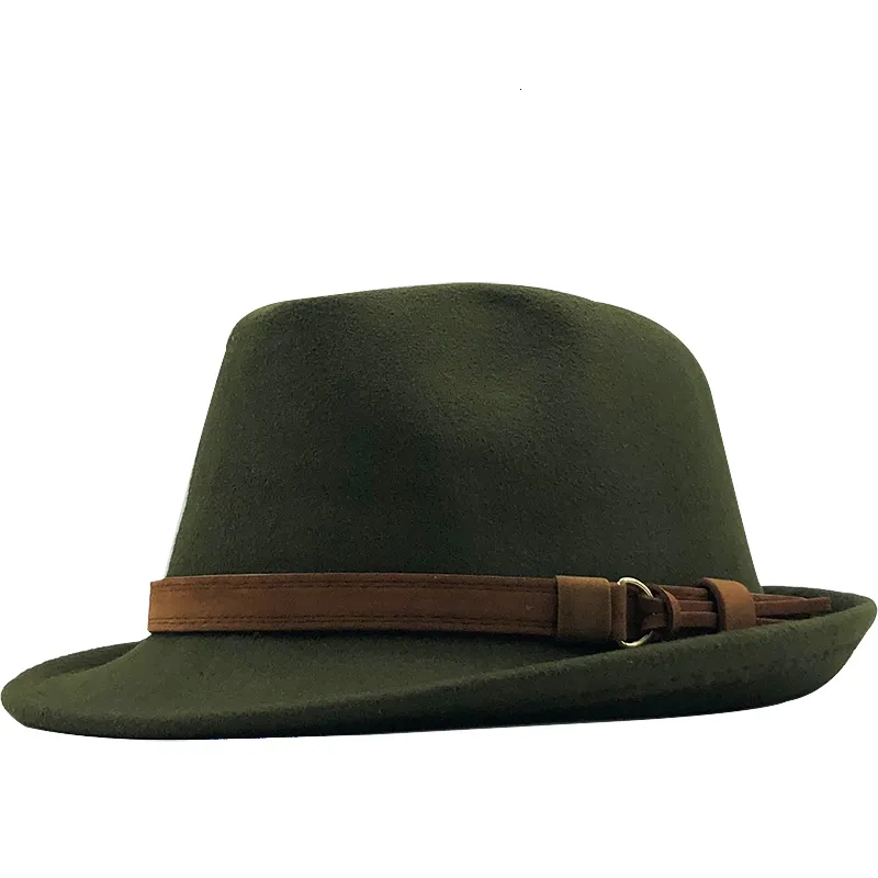 Sombrero Fedora de lana para hombre y mujer, sombrero elegante de fieltro de gángster, sombrero de ala corta de Jazz, para invierno y otoño