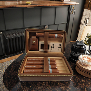 Boîte de rangement élégante et classique en <span class=keywords><strong>cuir</strong></span> pour cigares, avec design écologique anti-humidité et fermeture éclair fluide, idéale pour les collectionneurs de cigares, cadeau de fêtes - Product Image 1