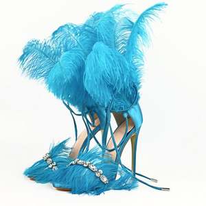 Sandali <span class=keywords><strong>con</strong></span> Tacco Alto di Ultima Moda per Donne e Signore <span class=keywords><strong>con</strong></span> <span class=keywords><strong>Piume</strong></span> e Strass Vendita Calda per l'Estate - Product Image 2