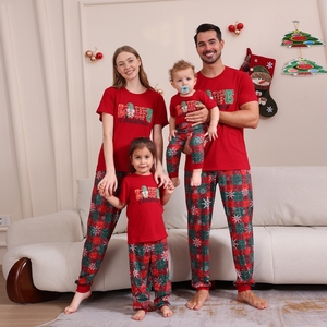 Familie bijpassende zomer kerstpyjama's dames heren kinderen elegante cartoonprint 2-delige ademende sneldrogende pyjama met korte mouwen - Product Image 4