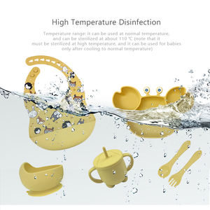 RTS-Juego de vajilla para bebé, alimentador de silicona para bebé, plato de cangrejo con succión, Babero impermeable con cubertería - Product Image 3