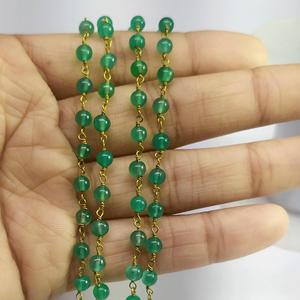 Natural Green Onyx Smooth 3mm Irregular Beaded Brass Wire Wrapped Handmade High Quality Johariz Brand <b>Rosary</b> Chain - Product Image 4