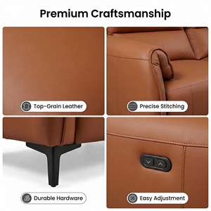 Modern Üç Kişilik Hakiki Deri Köşe Koltuk Geri Çekilebilir Şezlong Köpük Dolgulu Minderler Paslanmaz Çelik Ayaklar Villalar İçin - Product Image 4