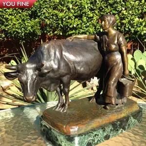 Kunden spezifische Farm Dekoration Bronze Farmer Cattle Sculpture Statue