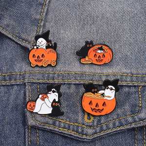 Broche en émail fantôme mignon et citrouille noire pour Halloween et la remise des diplômes, bijou fantaisie pour revers, cadeau - Product Image 2