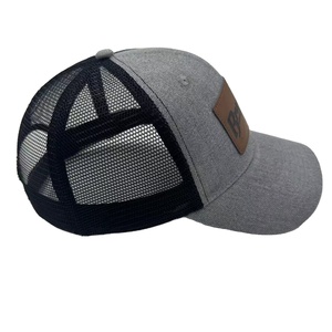 Logo in pelle goffratura lana di poliestere Design personalizzato Melange grigio 6 pannello curvo maglia picco berretto camionista - Product Image 3