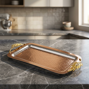 Bandeja Rectangular para Servir con Asas de Hoja de Oro, Acabado Metálico Pulido, Diseño Sólido, Uso Residencial - Product Image 2