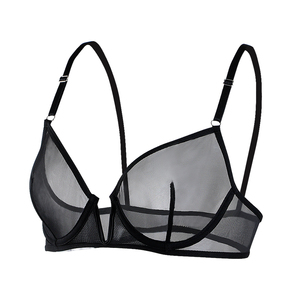 Nuovo Reggiseno Balconette Trasparente in Rete Nera per Donna, con Ferretto a V, Traspirante e Morbido - Product Image 2