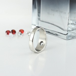 yunnique Stainless Steel Wedding <b>Ring</b> <b>Silver</b> White Stone Prong Setting Geometric Design Unisex Engagement <b>Ring</b> - Product Image 4