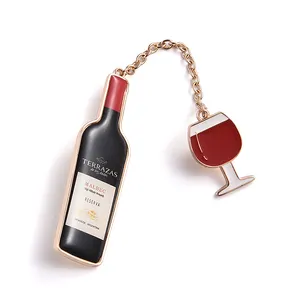 Fashionable Red Wine Glass Badge Delicate Promotional Gift Chic Button Pin With Chain