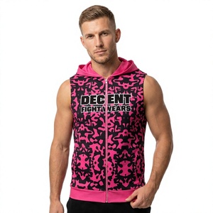 Sleeveless Hoodie <b>Pink</b> Zipper <b>Men's</b> Sporty Hooded <b>Sweatshirt</b> Regular Fit Winter Fleece Breathable Quick Dry - Product Image 1