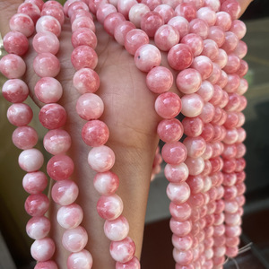 Cuentas sueltas de <span class=keywords><strong>jade</strong></span> rosa de forma redonda de Color dulce barato para hacer joyería DIY accesorios de Collar Cuentas rosas - Product Image 2