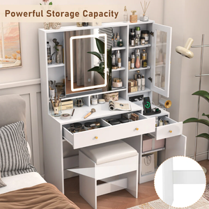 Meuble-lavabo moderne <span class=keywords><strong>avec</strong></span> porte miroir coulissante et lumière LED Meuble-lavabo <span class=keywords><strong>avec</strong></span> station de charge intégrée <span class=keywords><strong>Bureau</strong></span> de maquillage - Product Image 6