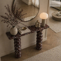 Meuble d'entrée minimaliste KUMUSI FURNITURE, table console en marbre Rosso Levanto
