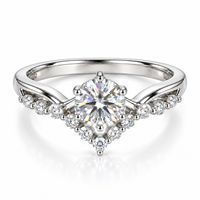 Bague de Fiançailles Élégante en Moissanite 1 Carat avec Halo et Pierres Latérales, Bijoux de Mariage Raffinés en Argent Sterling 925, Bague Tendance à Sertissage Pavé