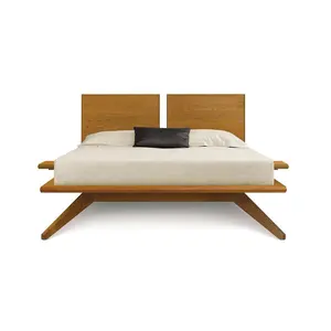 Japon tarzı sadelik ahşap renk özelleştirilmiş dayanıklı küçük daire modern çift kişilik yatak ev mobilyaları için