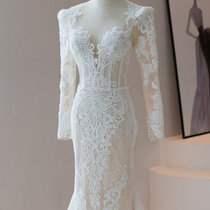 Vestido de novia de <span class=keywords><strong>manga</strong></span> larga de encaje con lentejuelas de sirena para novia Vestidos de novia de encaje Rl344 - Product Image 3