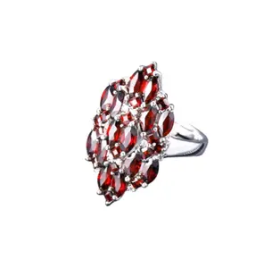 Fine Jewelry Classic Vintage Red 925 Sterling Silver with Natural Garnet Women's Diamond Ring