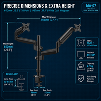 Support ergonomique pour moniteur et ordinateur portable avec bras à ressort à gaz et colonne en acier haute pour postes de travail de bureau
