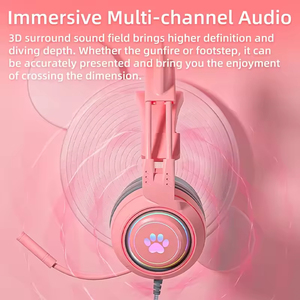 Casque de jeu filaire Kawaii Cute SY-G25 avec antennes, supra-auriculaire, réduction de bruit, haute impédance, sensibilité élevée, avec micro dynamique - Product Image 4